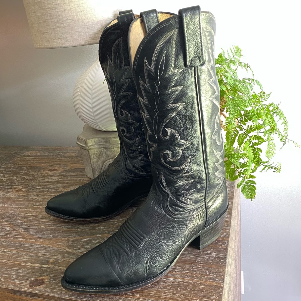 Vintage Mens Dan Post Leather Western Cowboy Boots 8.5 D Black - Picture 11 of 11